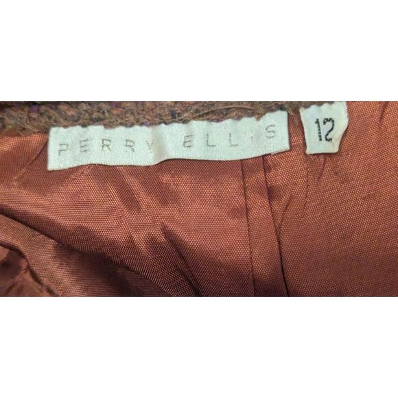 Vintage Perry Ellis Portfolio 100% Wool Tweed Pencil Skirt 12 Tan Speckled - Picture 3 of 6